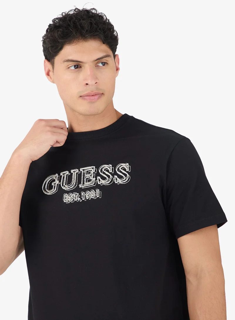 GUESS Crew Neck Short Sleeve Embroidery Logo Tee